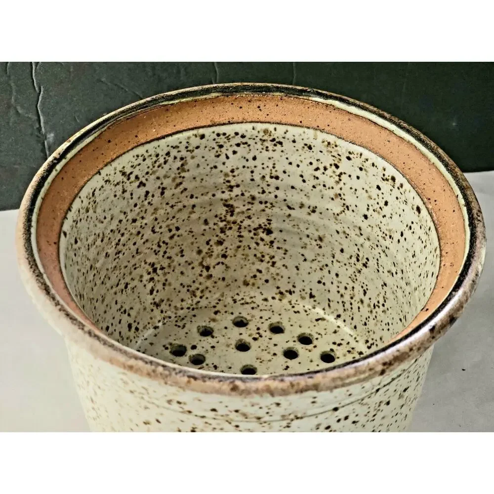Vintage Studio Pottery Berry Bowl Colander Signed Handmade